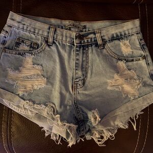 Light Blue Distressed Jean Shorts